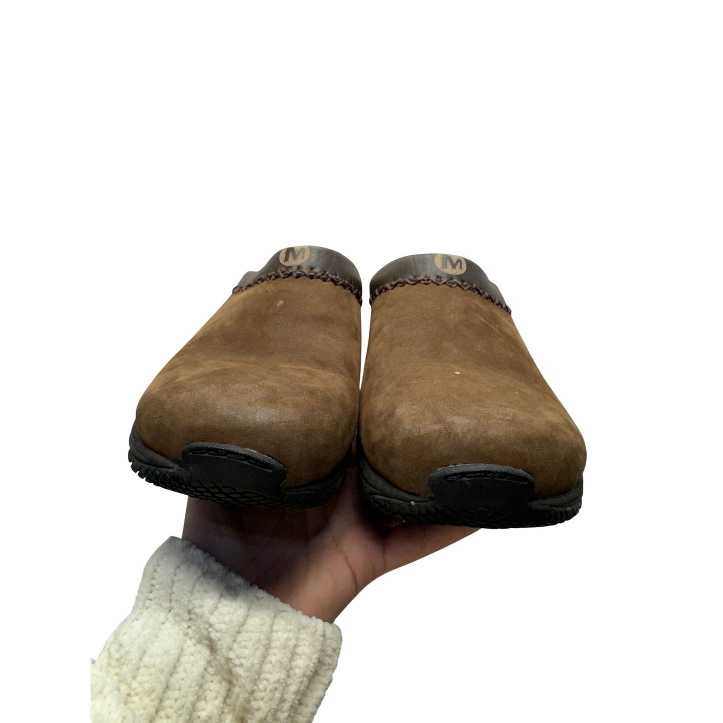 Merrell Brown Suede Slip-On Moccasins With Shearling Lining & Rubber Soles #9826