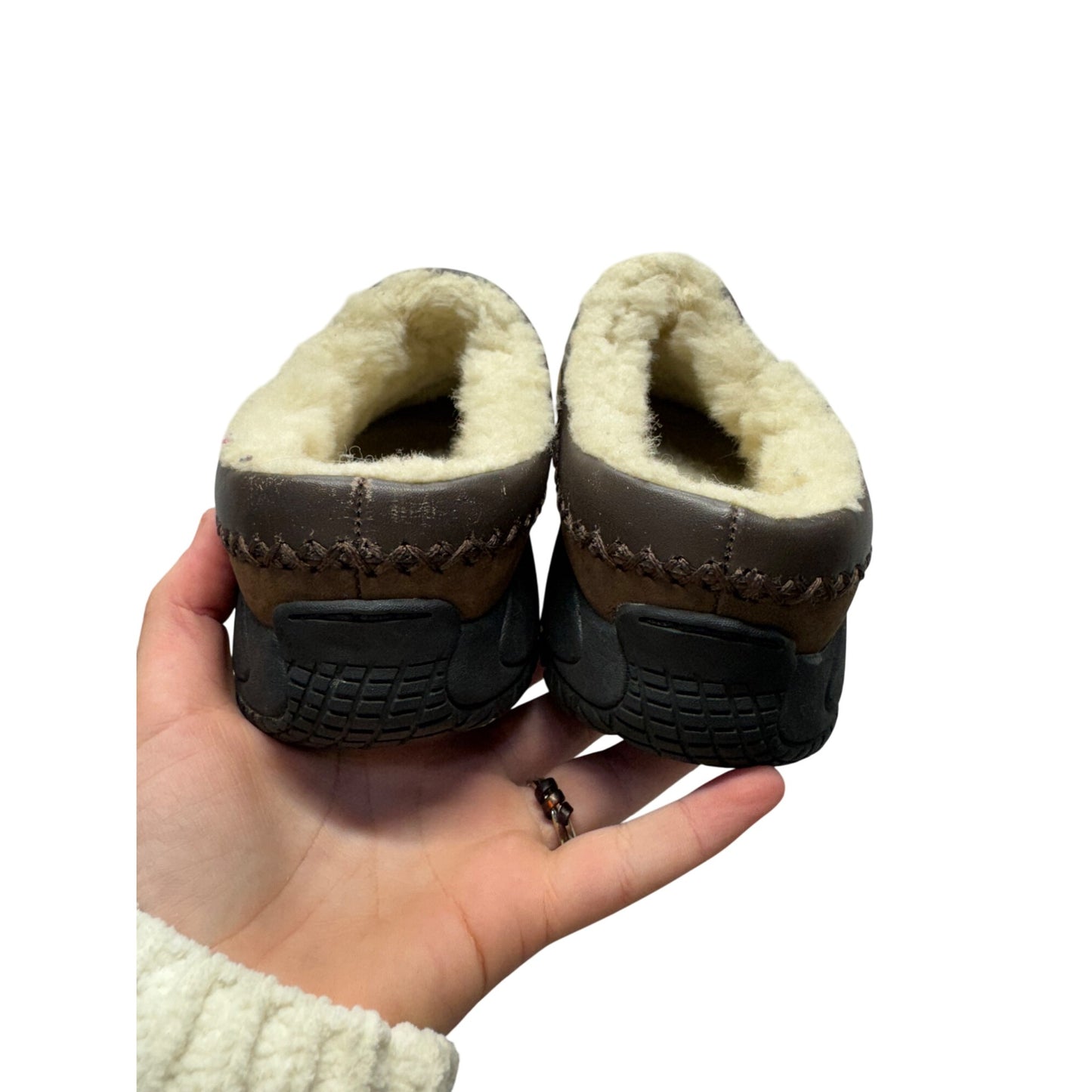 Merrell Brown Suede Slip-On Moccasins With Shearling Lining & Rubber Soles #9826