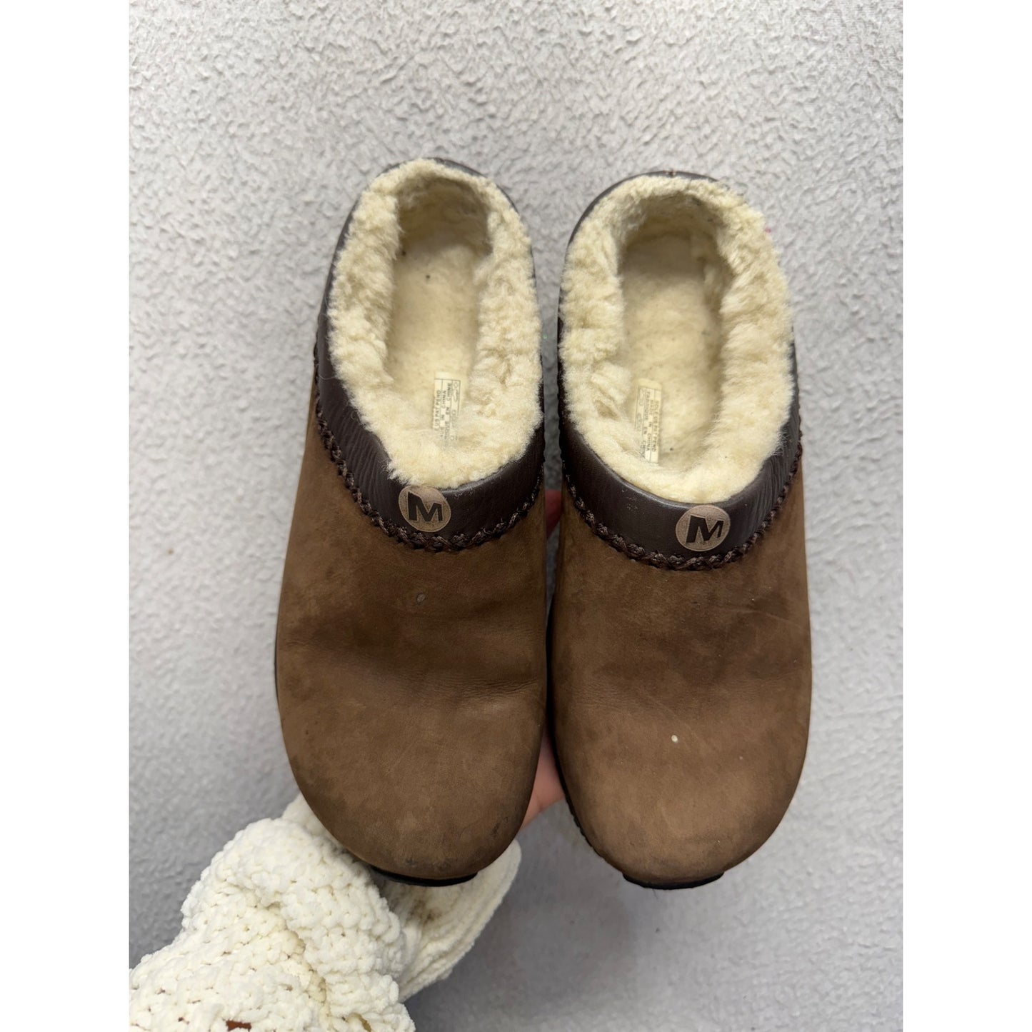 Merrell Brown Suede Slip-On Moccasins With Shearling Lining & Rubber Soles #9826