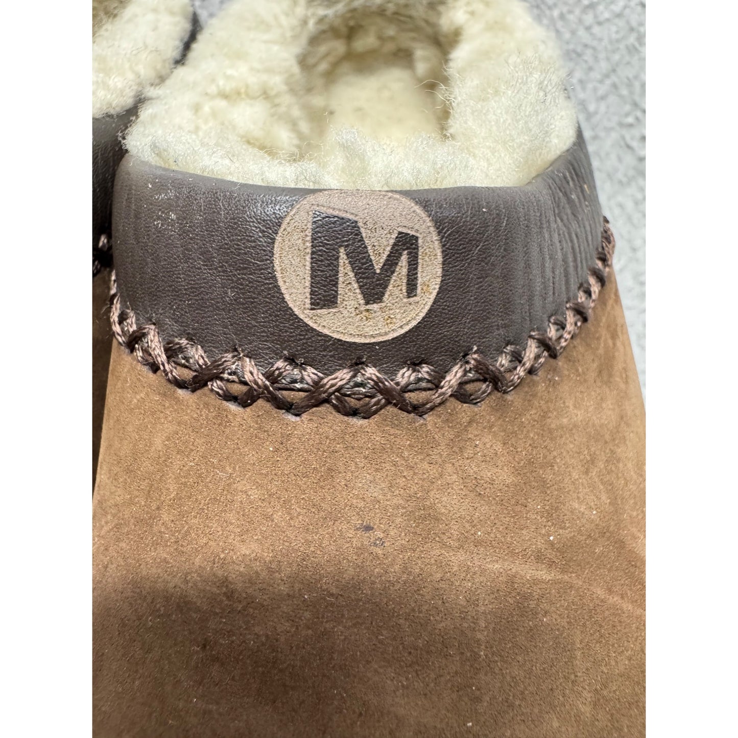 Merrell Brown Suede Slip-On Moccasins With Shearling Lining & Rubber Soles #9826