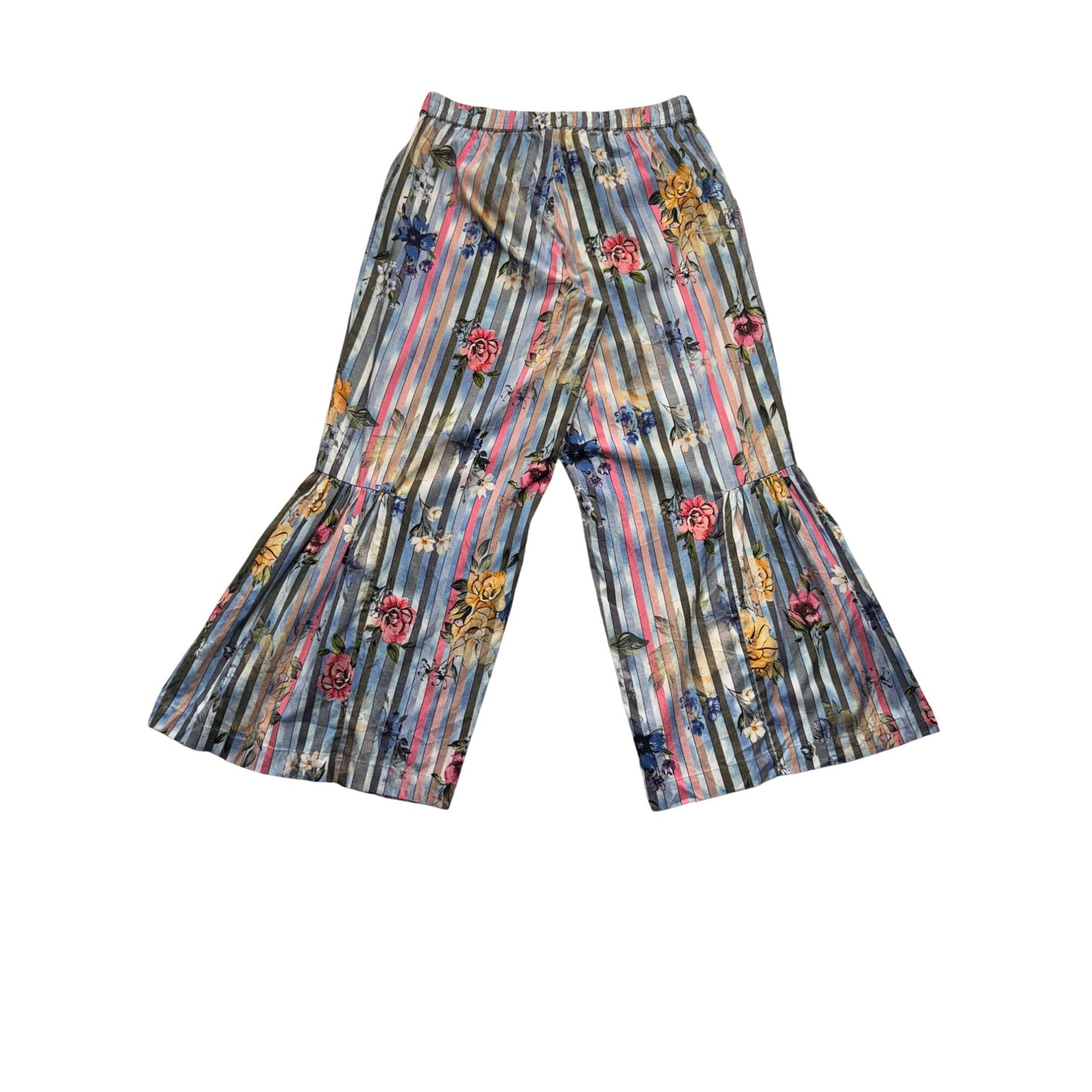 Tolani Collection Striped Floral Wide-Leg Pants Small SP 267B