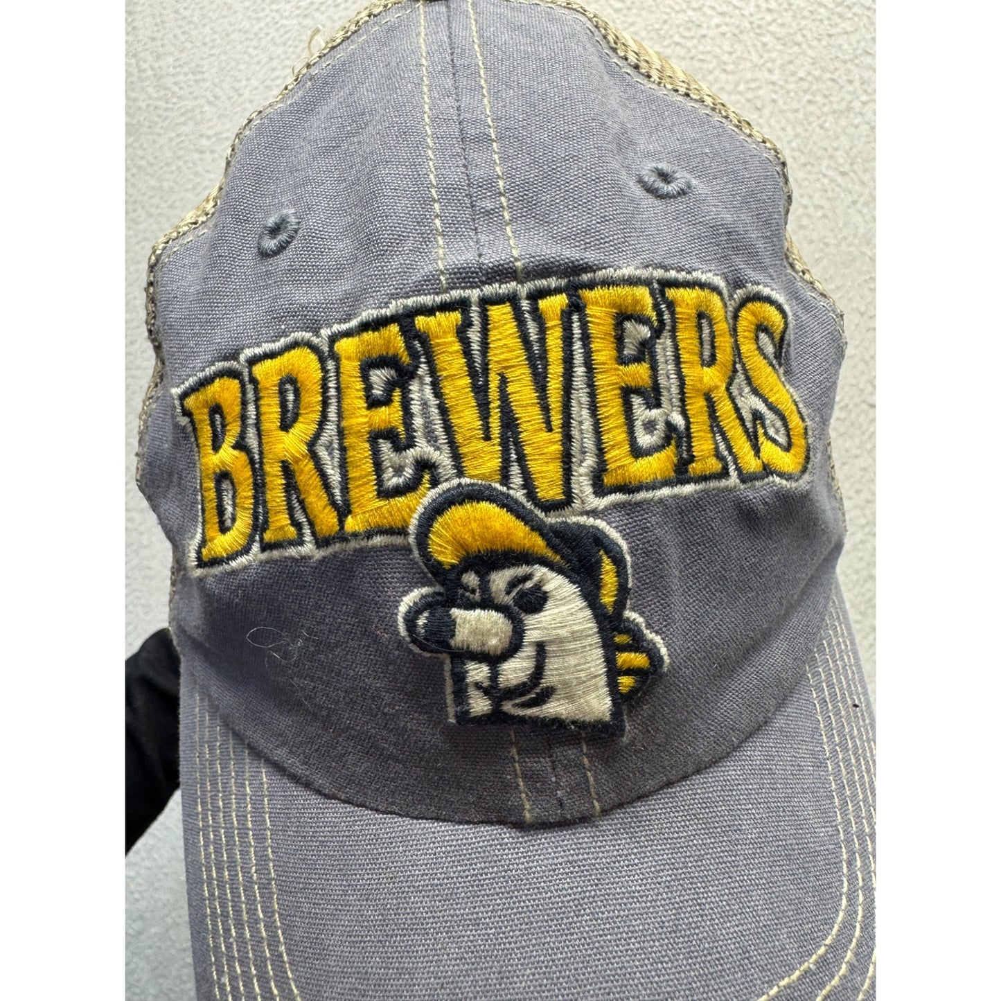 Brewers Adjustable Mesh Back Baseball Cap Gray & Beige Embroidered Logo #9786