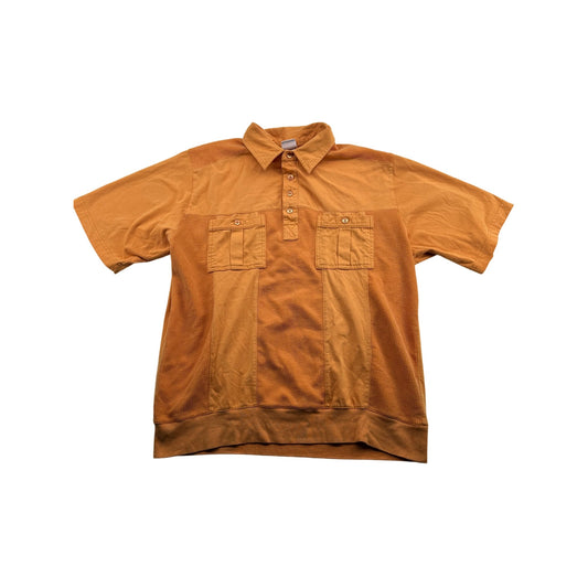 Haband Casual Joe Orange Short Sleeve Polo Shirt With Textured Panels & Button Pockets #6481