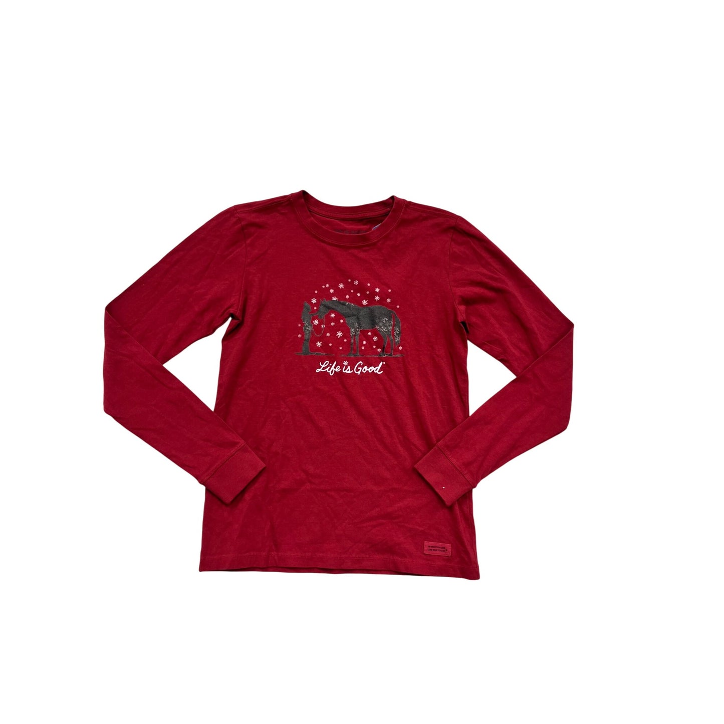 Life Is Good Long Sleeve Red T-Shirt With Horse & Snowflake Design #786A