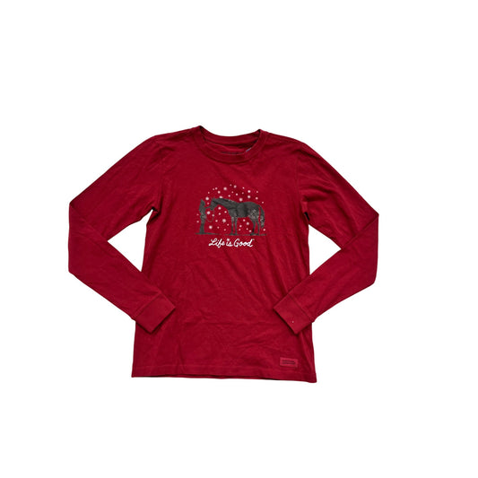 Life Is Good Long Sleeve Red T-Shirt With Horse & Snowflake Design #786A