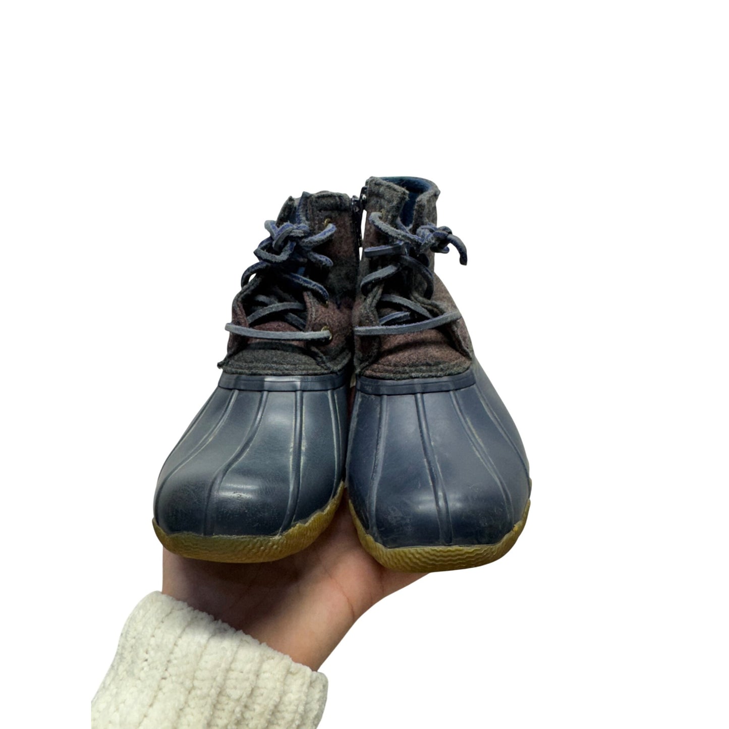 Sperry Plaid Wool Duck Boots With Rubber Sole & Side Zipper Navy/Brown #9830