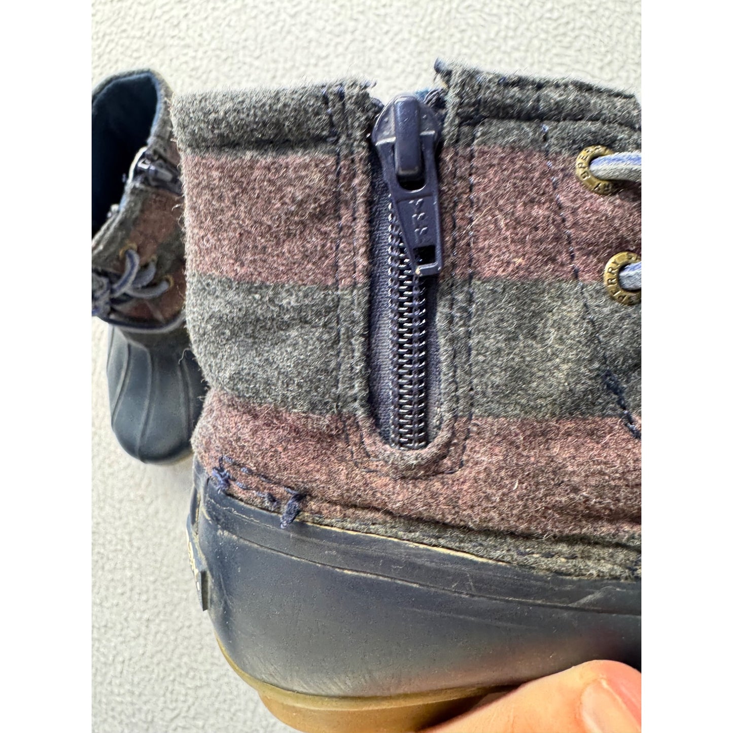 Sperry Plaid Wool Duck Boots With Rubber Sole & Side Zipper Navy/Brown #9830