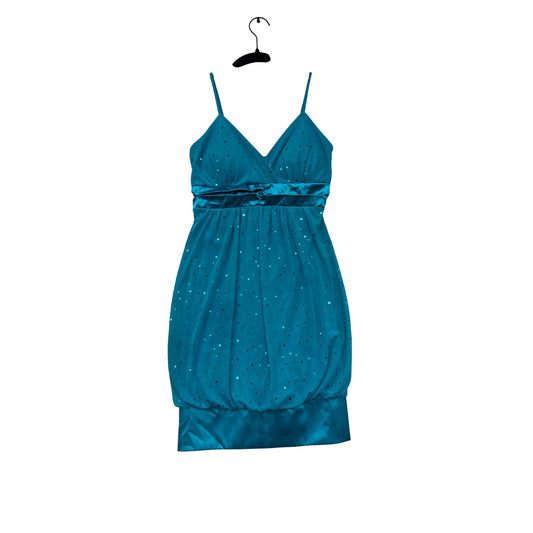 Teal Taboo Spaghetti Strap Polka Dot Dress With Satin Hem Small #146C