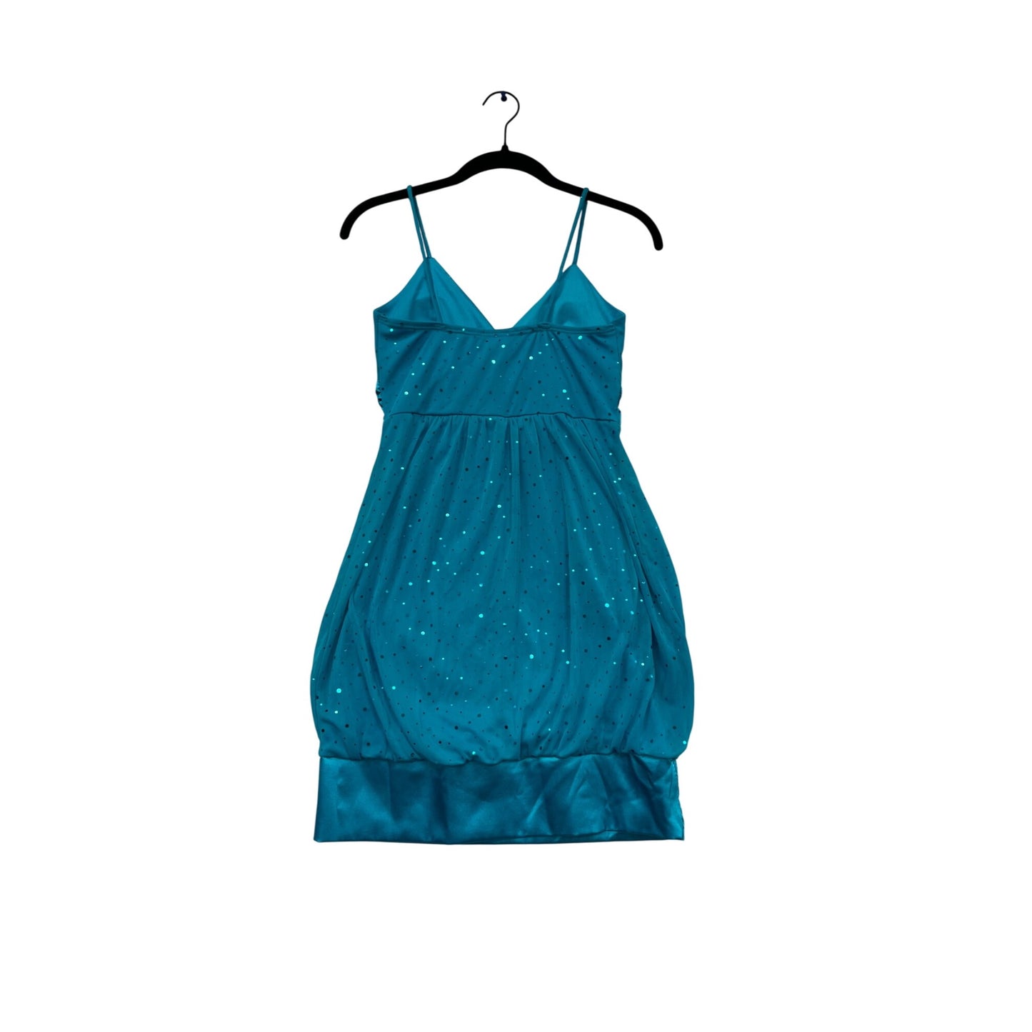Teal Taboo Spaghetti Strap Polka Dot Dress With Satin Hem Small #146C