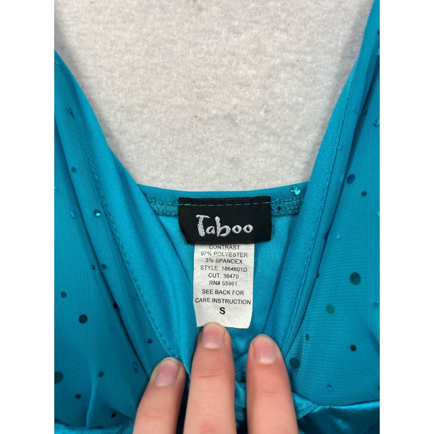Teal Taboo Spaghetti Strap Polka Dot Dress With Satin Hem Small #146C
