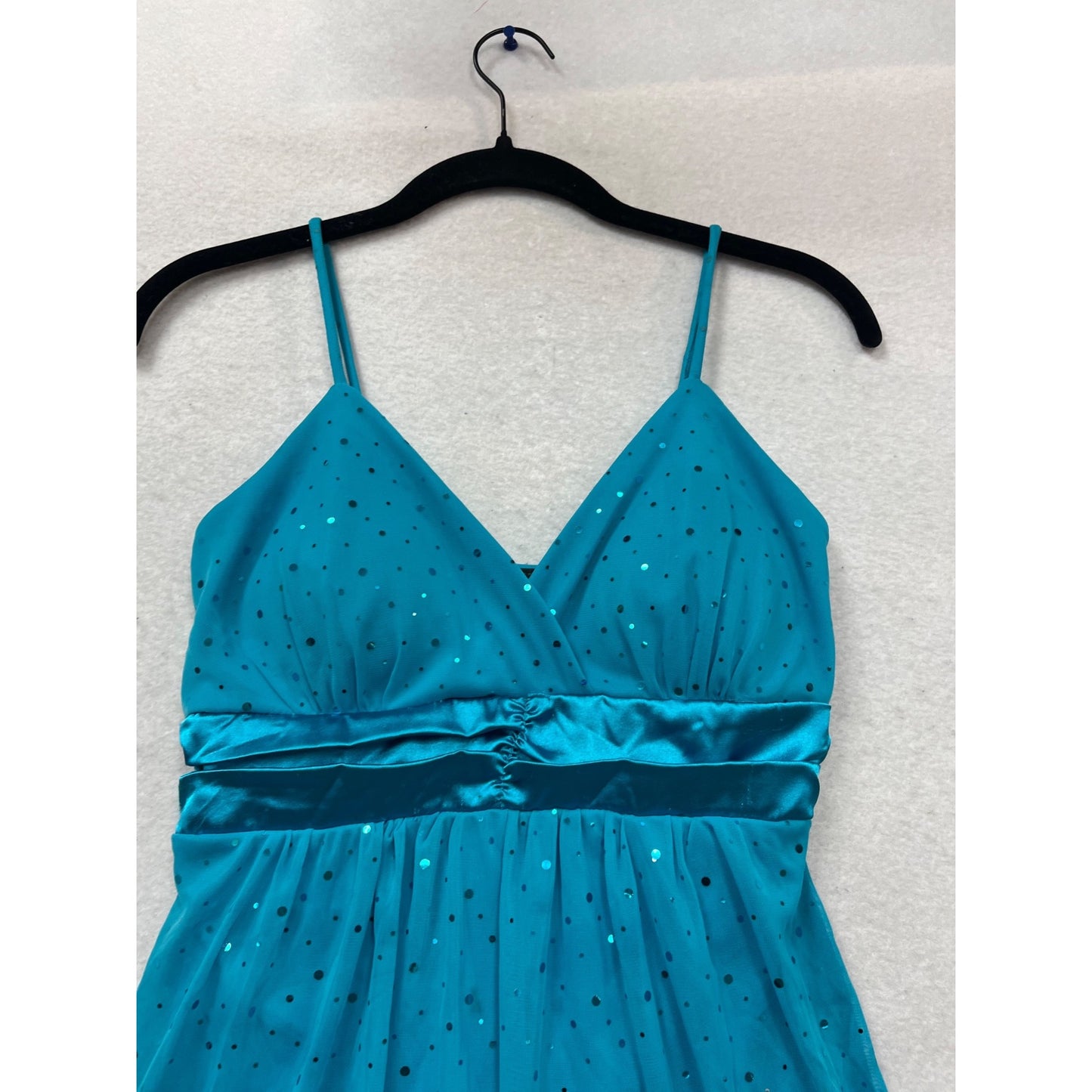 Teal Taboo Spaghetti Strap Polka Dot Dress With Satin Hem Small #146C