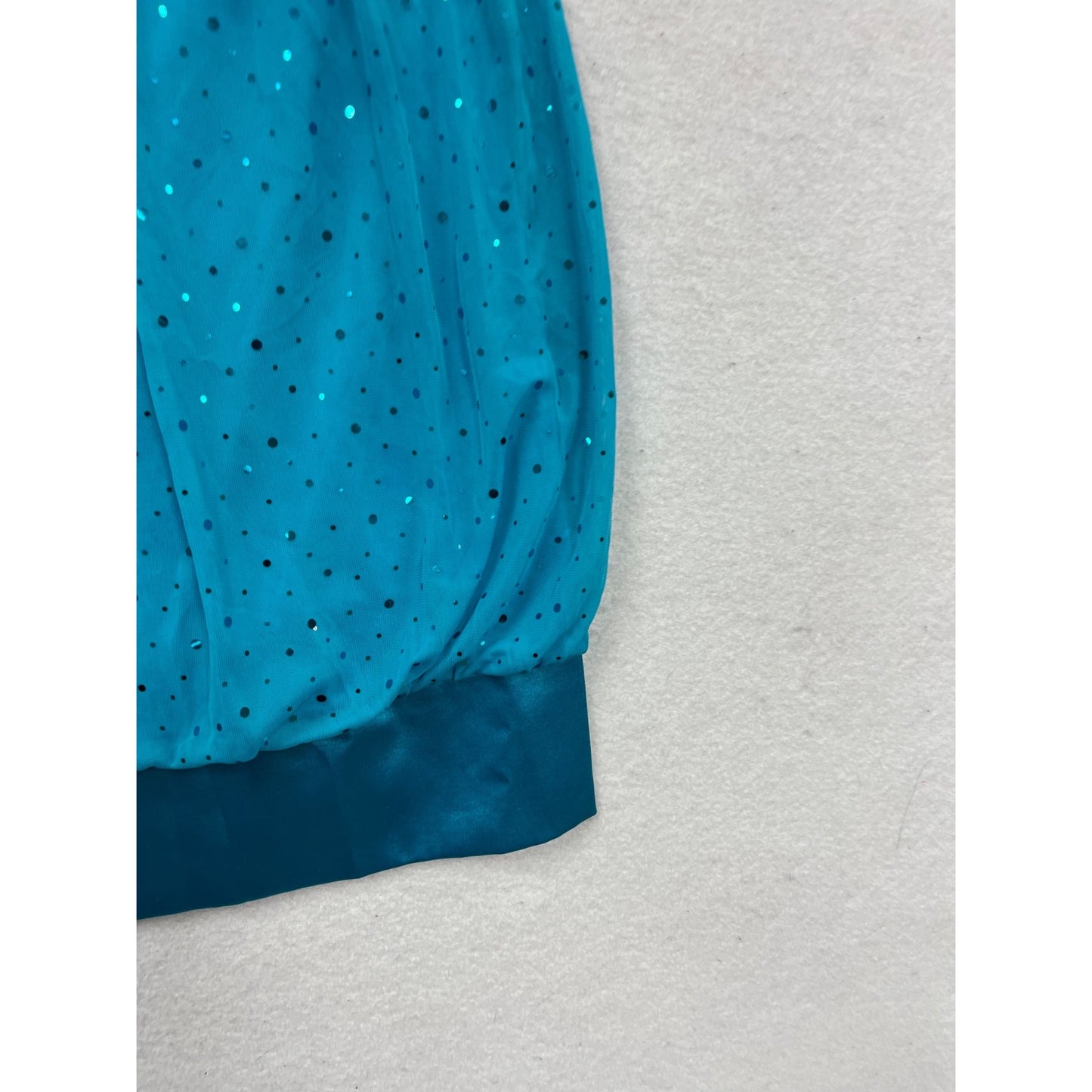 Teal Taboo Spaghetti Strap Polka Dot Dress With Satin Hem Small #146C
