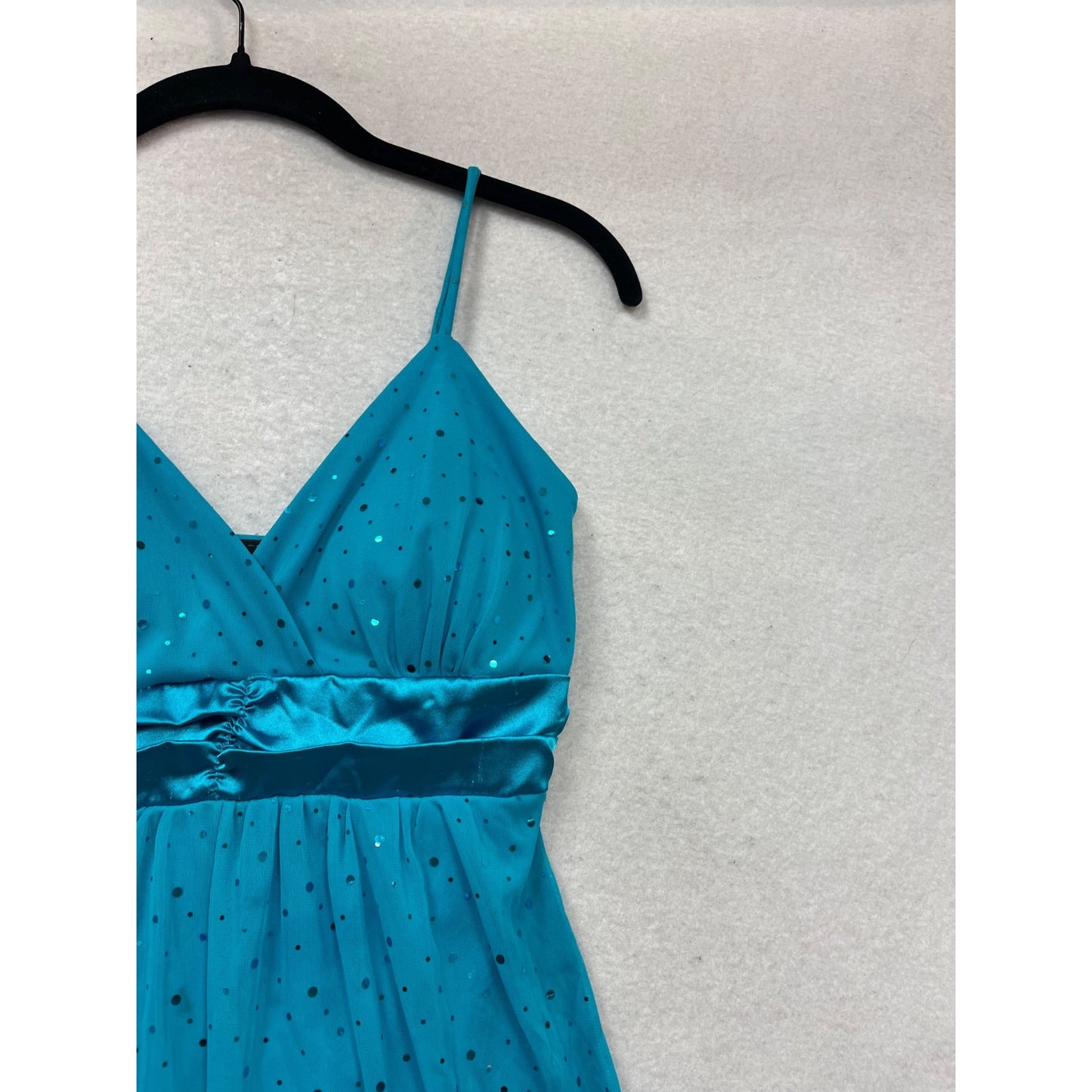 Teal Taboo Spaghetti Strap Polka Dot Dress With Satin Hem Small #146C