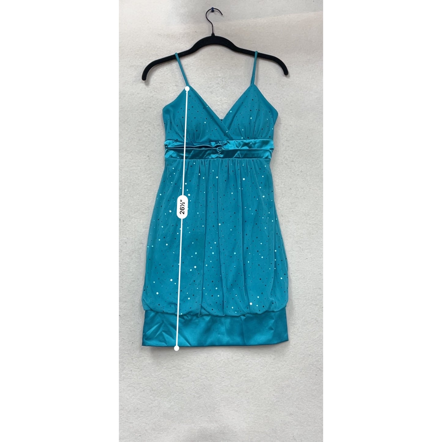 Teal Taboo Spaghetti Strap Polka Dot Dress With Satin Hem Small #146C