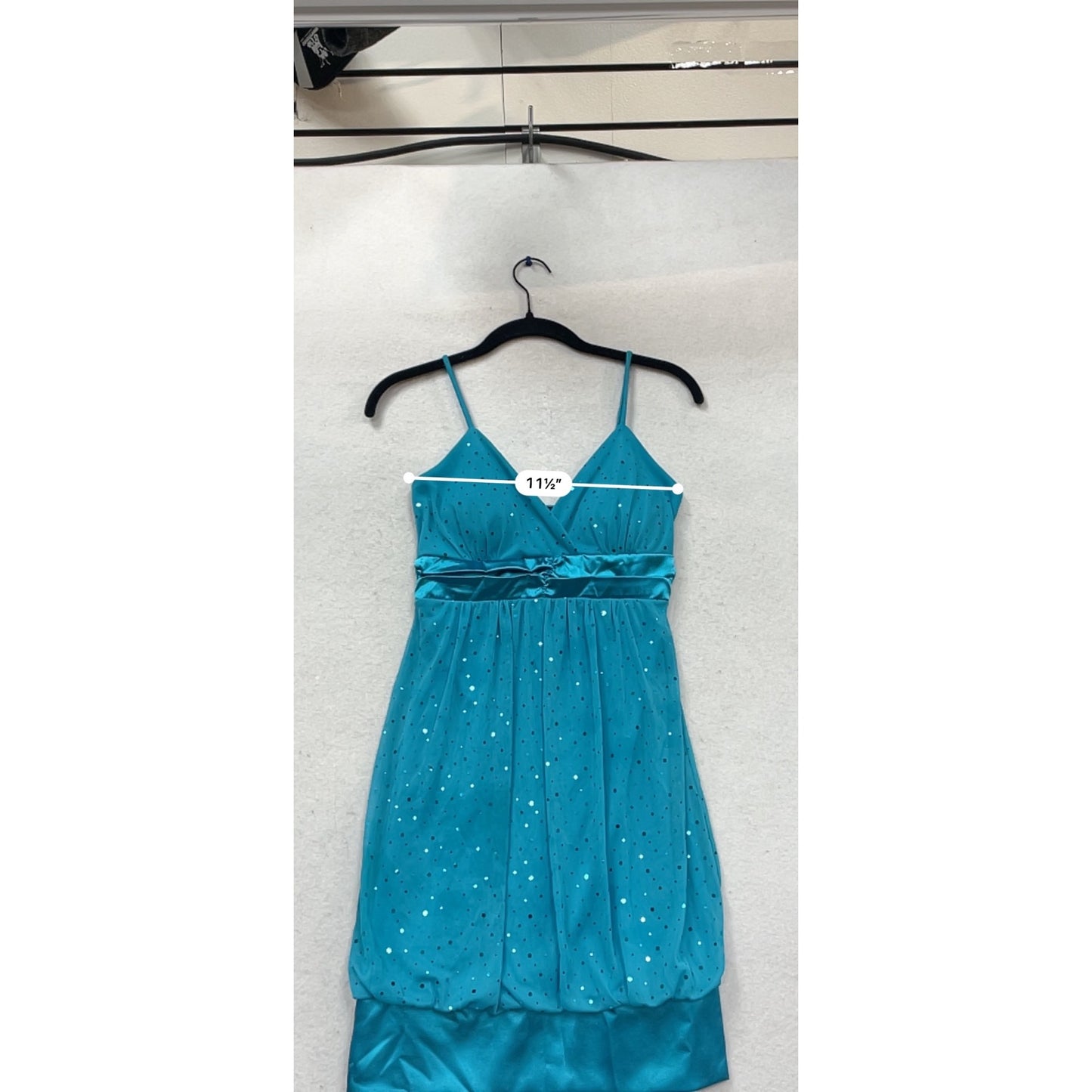 Teal Taboo Spaghetti Strap Polka Dot Dress With Satin Hem Small #146C