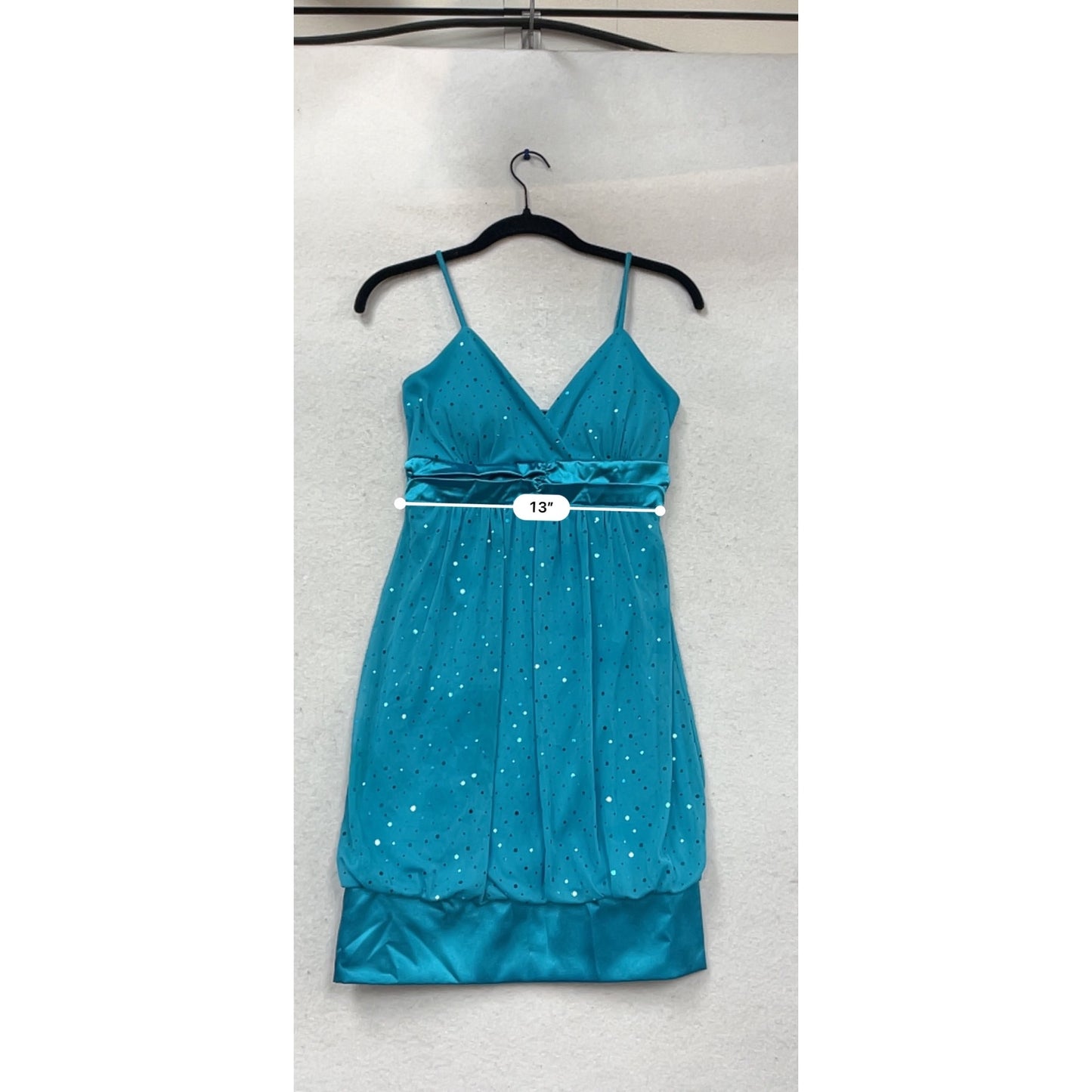 Teal Taboo Spaghetti Strap Polka Dot Dress With Satin Hem Small #146C