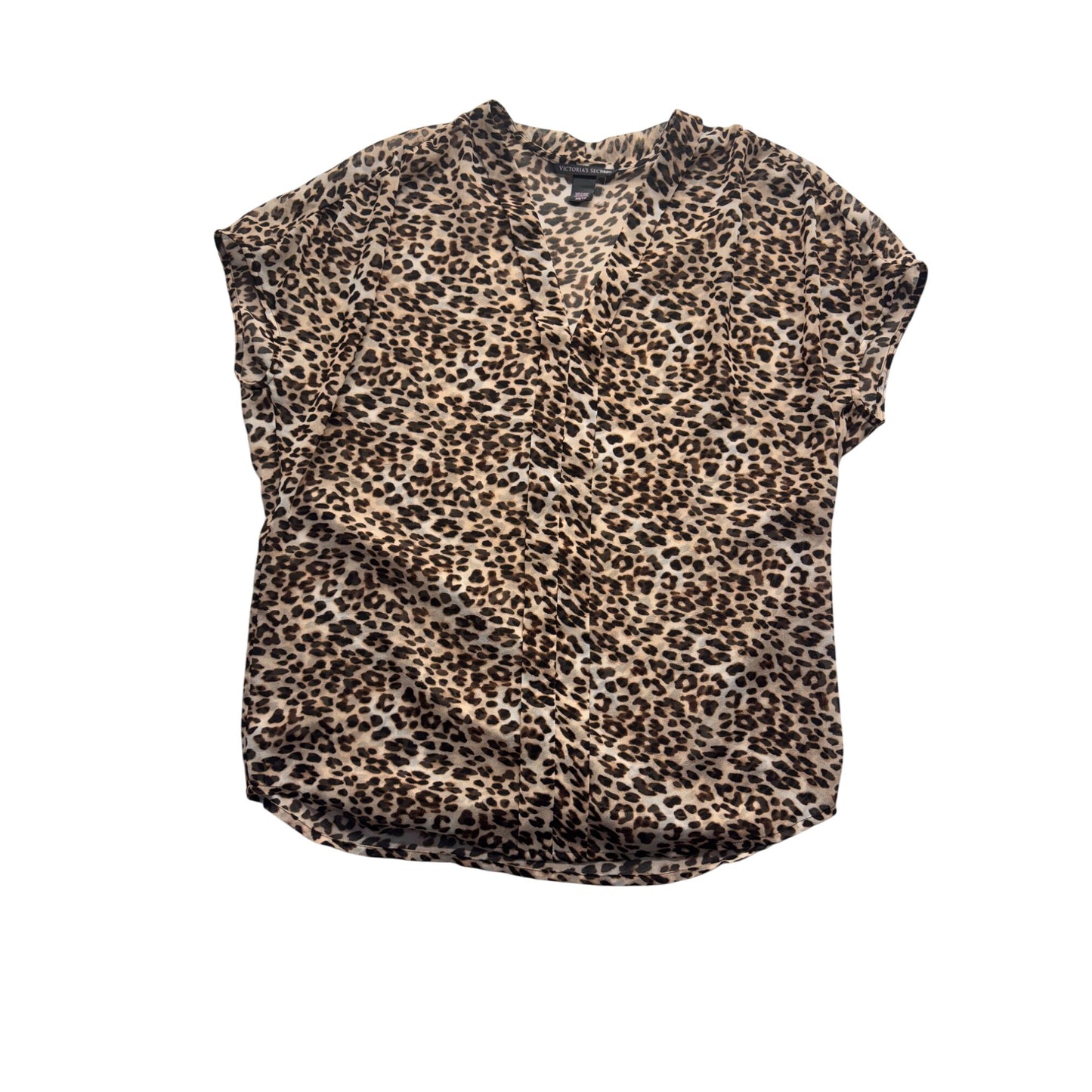 Victorias Secret Leopard Print Blouse XS V-Neck Short Sleeve #9099
