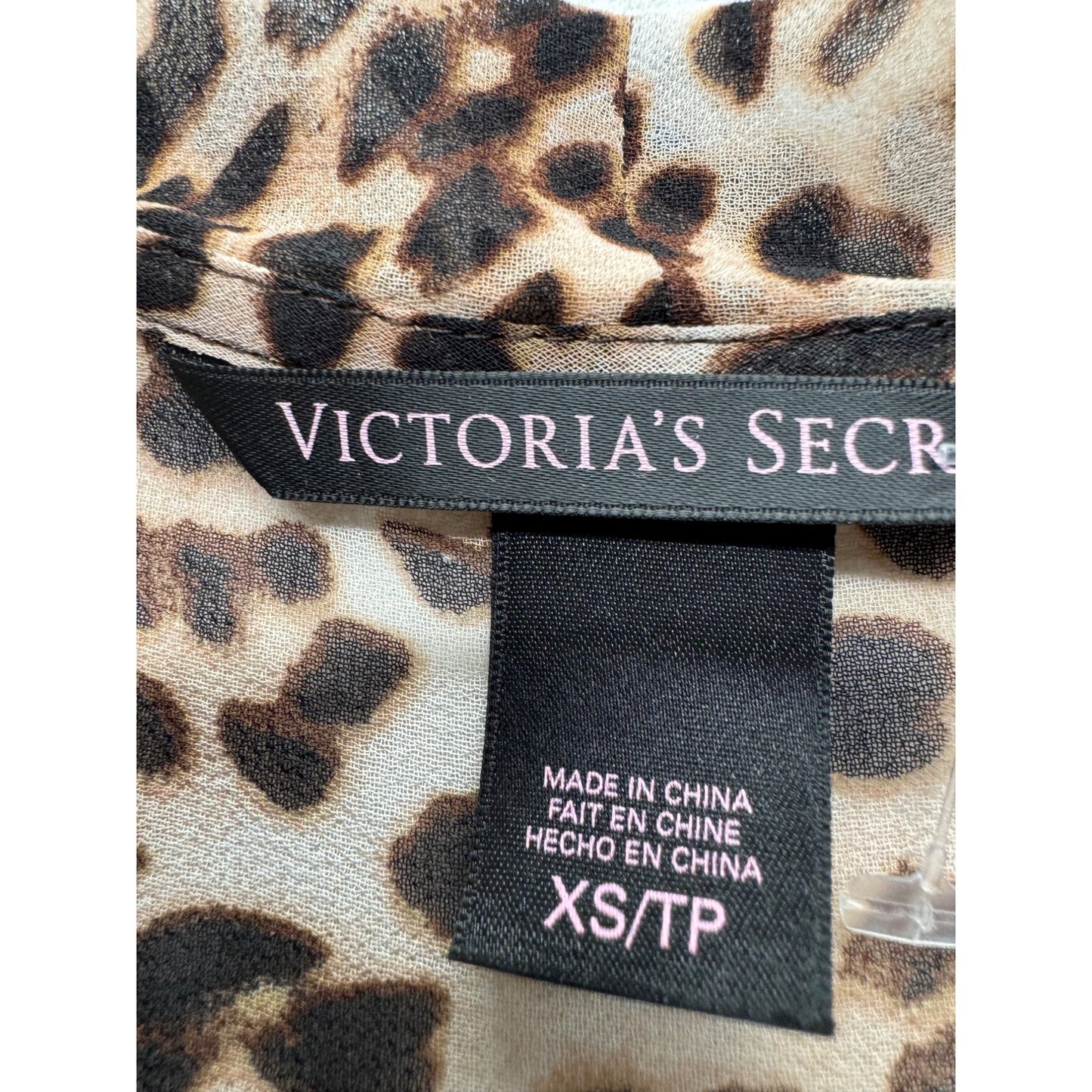 Victorias Secret Leopard Print Blouse XS V-Neck Short Sleeve #9099