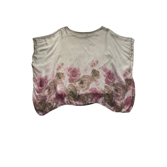 Tempo Paris XL Floral Rose Sequin Trim Blouse Top Silk Blend 278B