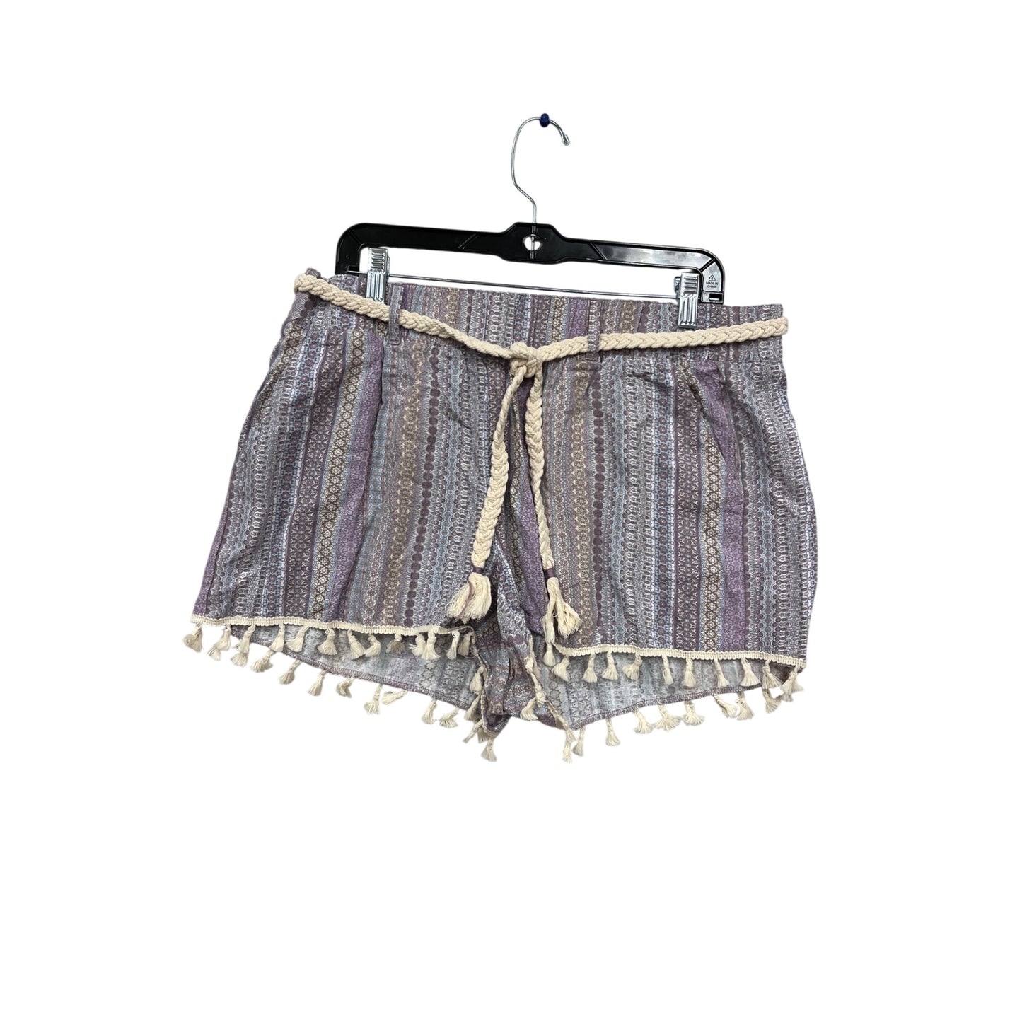 Rewash XL Linen/Rayon Tassel Hem Striped Shorts #680A