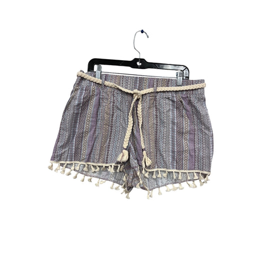 Rewash XL Linen/Rayon Tassel Hem Striped Shorts #680A