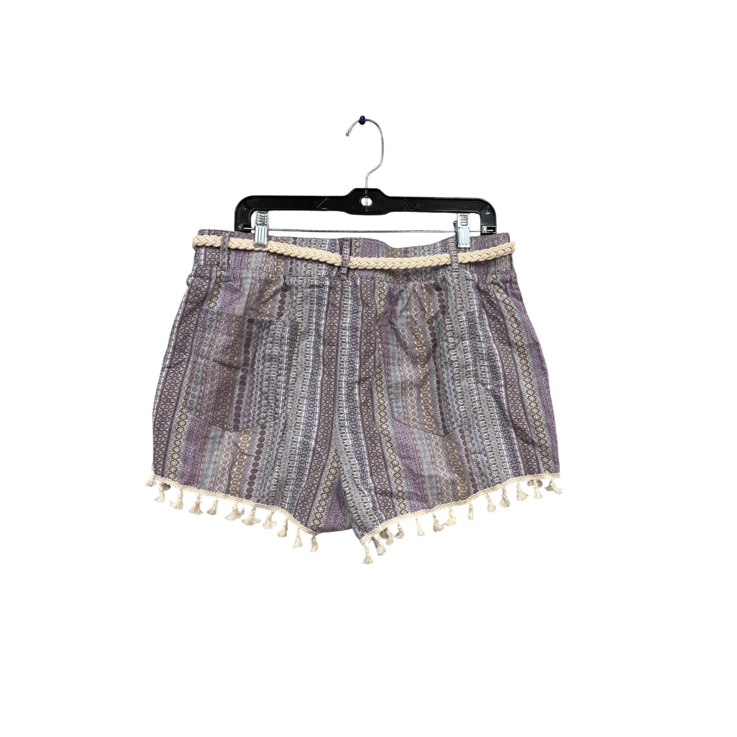 Rewash XL Linen/Rayon Tassel Hem Striped Shorts #680A