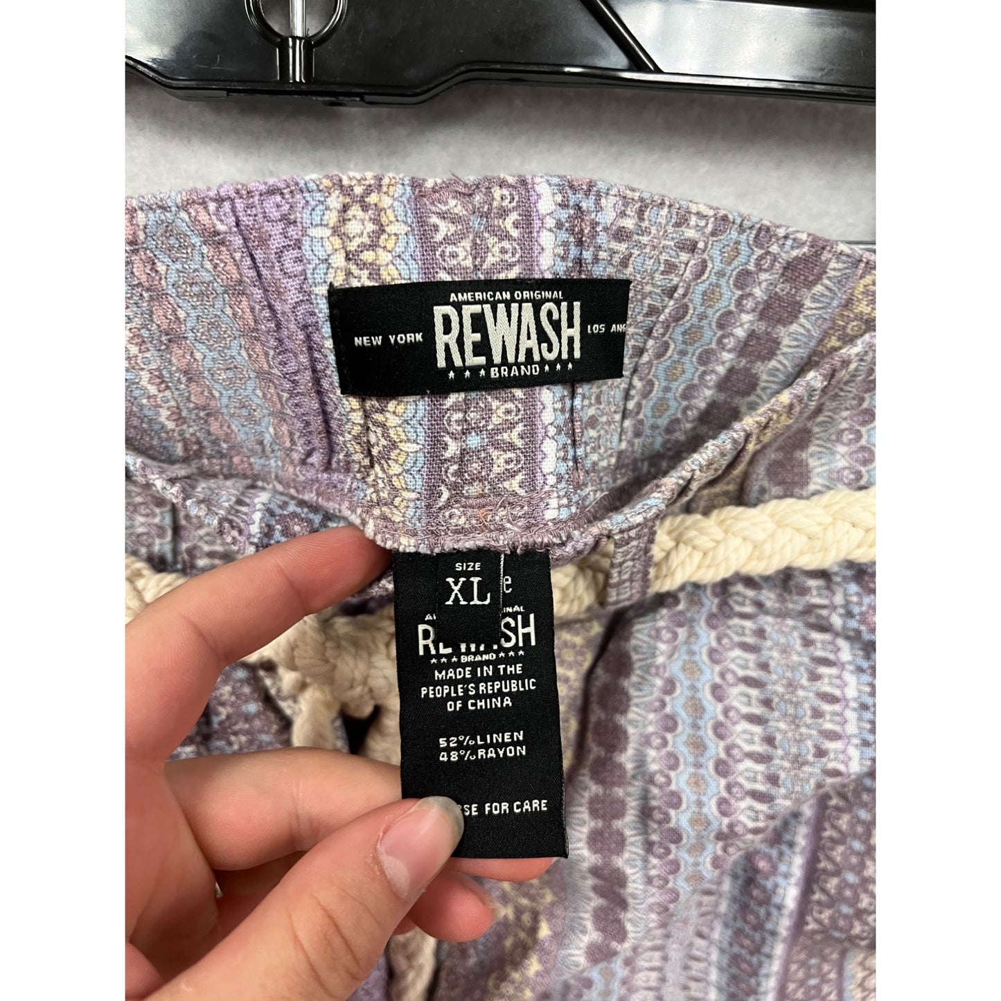 Rewash XL Linen/Rayon Tassel Hem Striped Shorts #680A