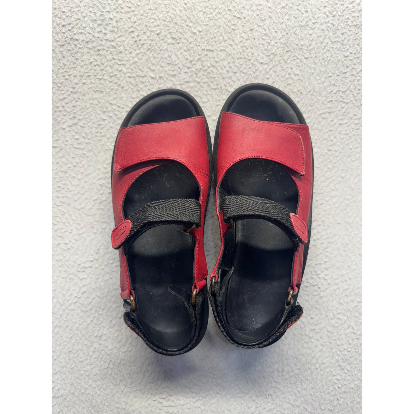 Wolky Red & Black Platform Sandals Size 38 Leather Adjustable Strap #9006