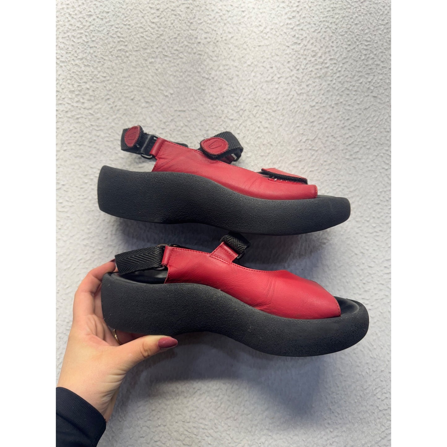 Wolky Red & Black Platform Sandals Size 38 Leather Adjustable Strap #9006
