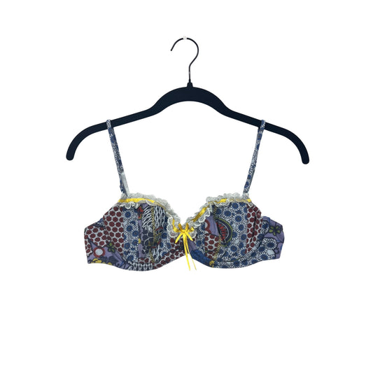Womens Medium Pinkerton Floral Patchwork Bra With Lace Trim & Yellow Bow #6832