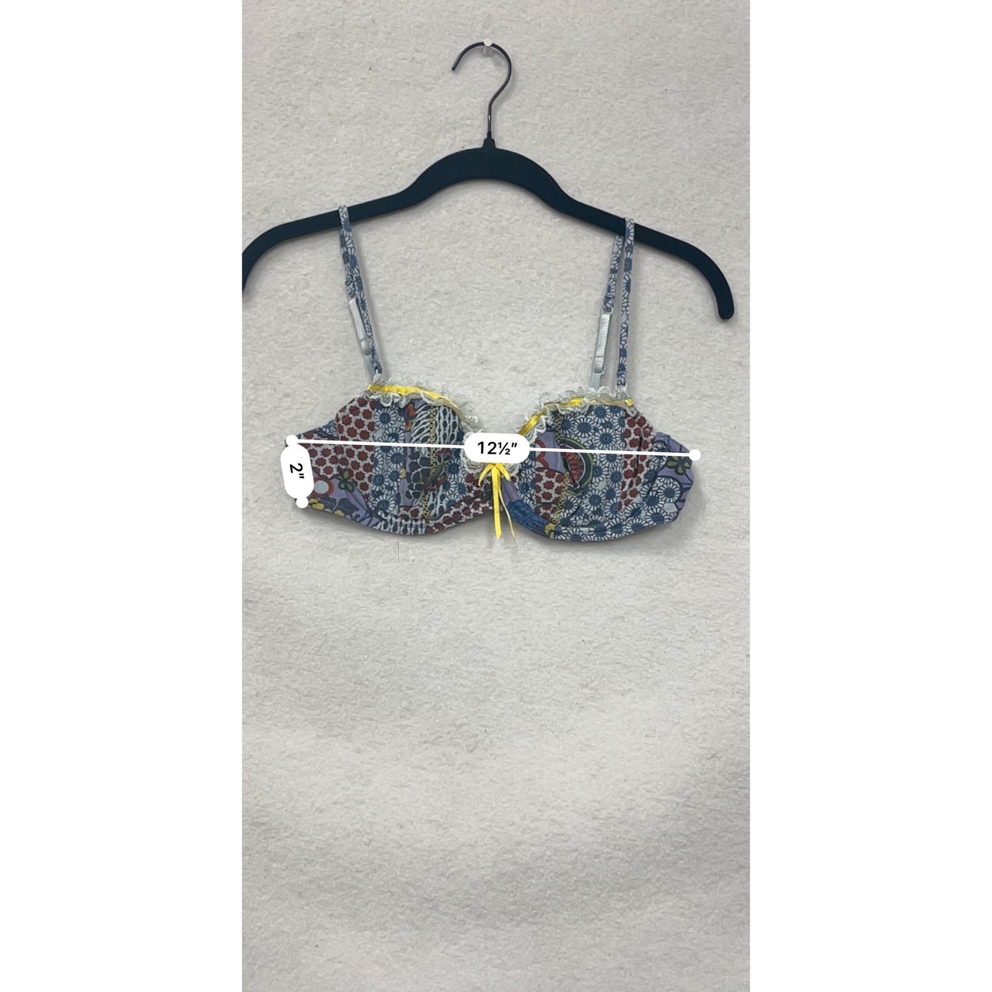Womens Medium Pinkerton Floral Patchwork Bra With Lace Trim & Yellow Bow #6832