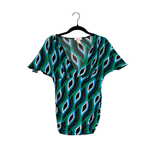 Candies Small Geometric Print V-Neck Top With Flutter Sleeves #8840