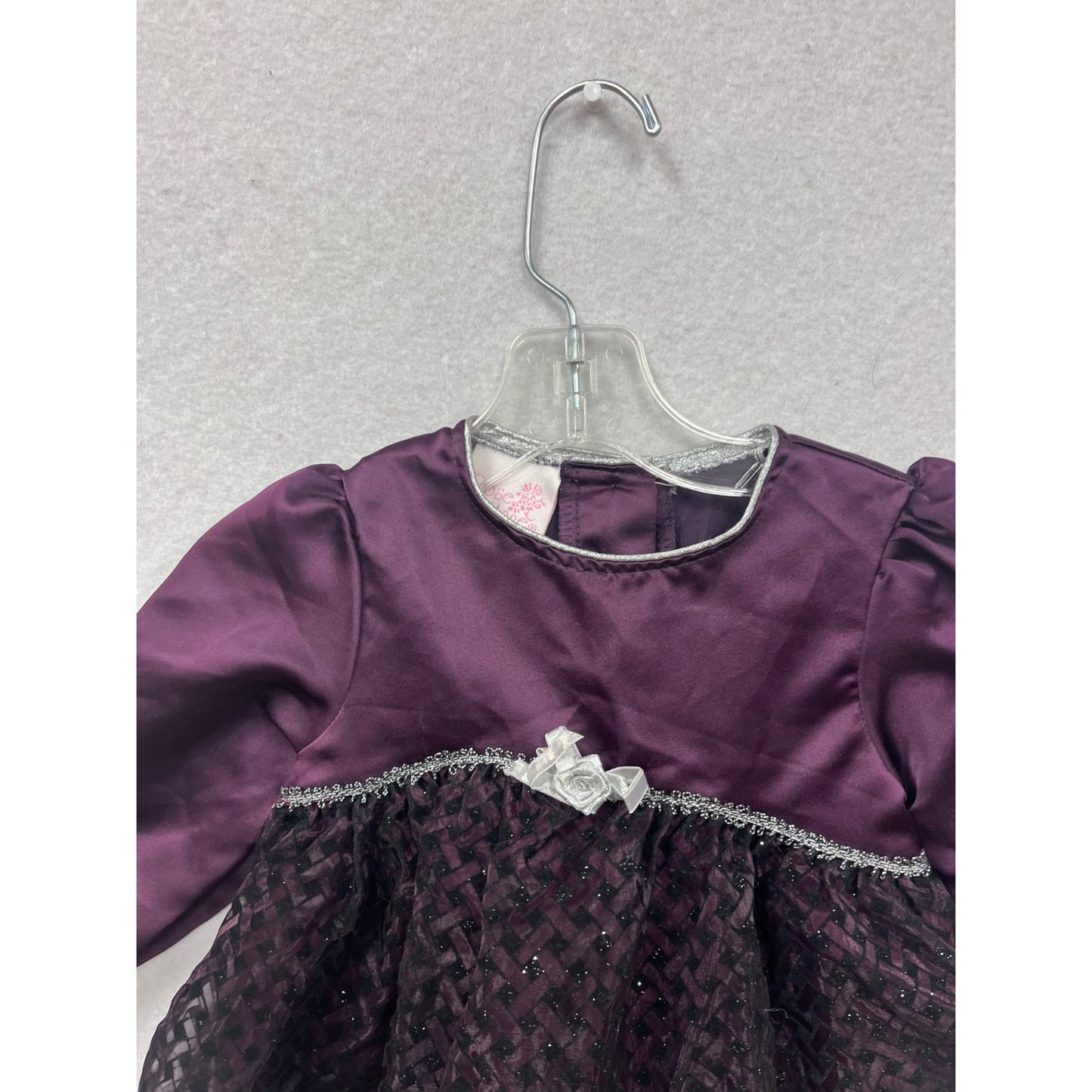 Rose Cottage Satin & Lace Dress With Silver Trim & Bow #8671