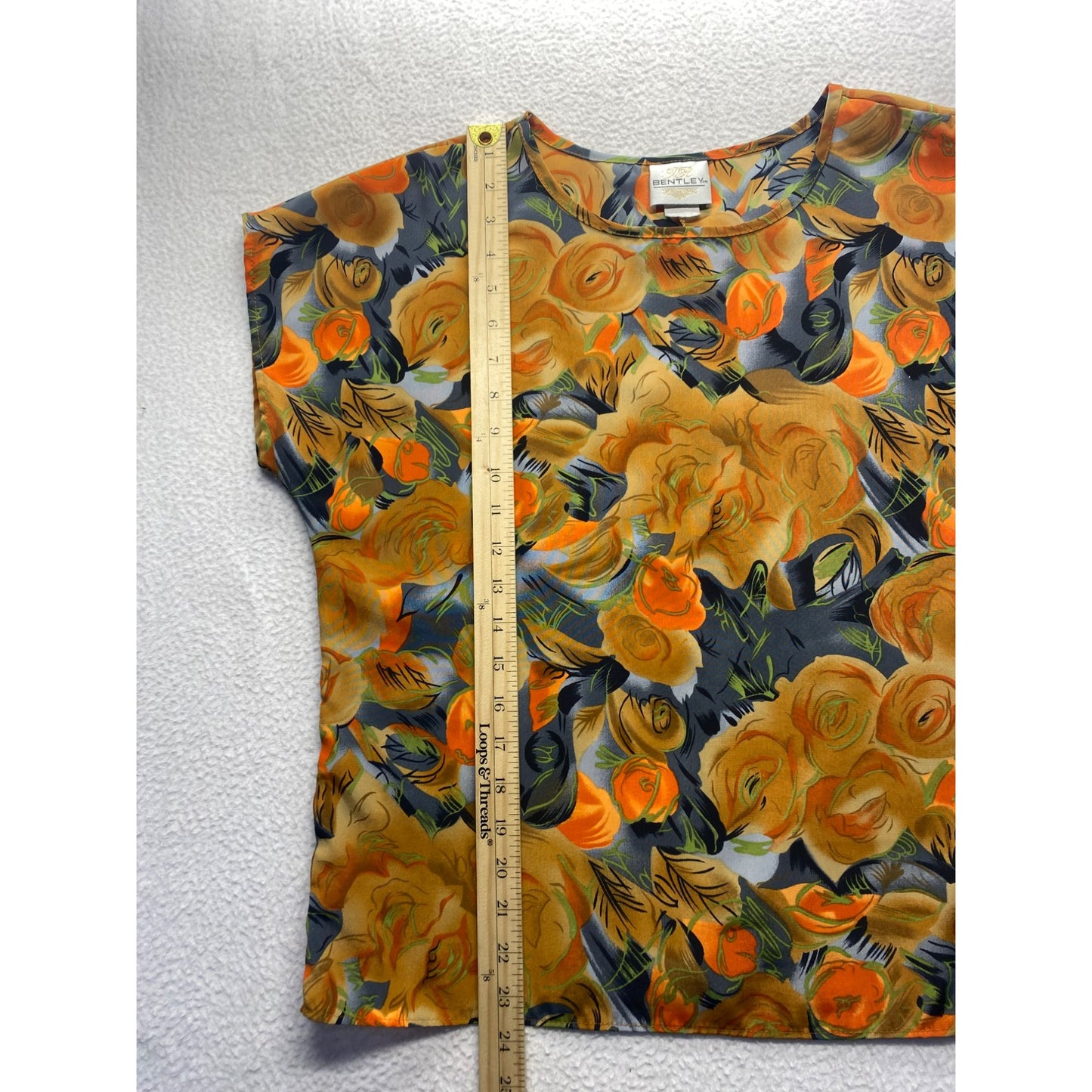 Vintage Bentley Womens Floral Short Sleeve Top #5895
