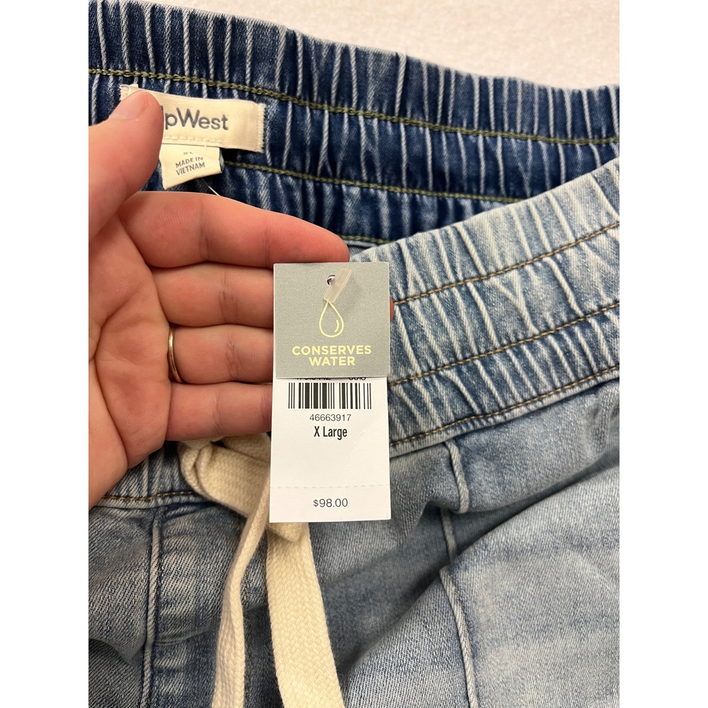 UpWest Womens XL Elastic Waist Wide-Leg Denim Pants #8151