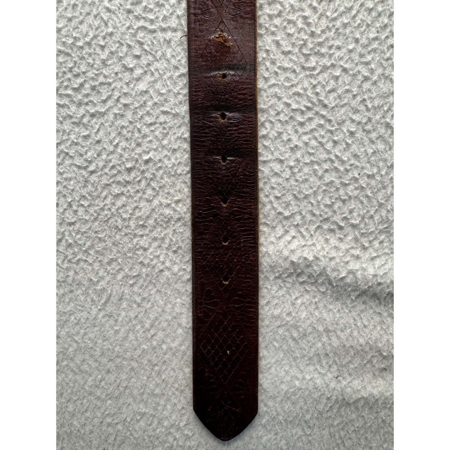 Vintage Brown Embossed Leather Belt W/ Brass Buckle And Detailed Pattern #9385