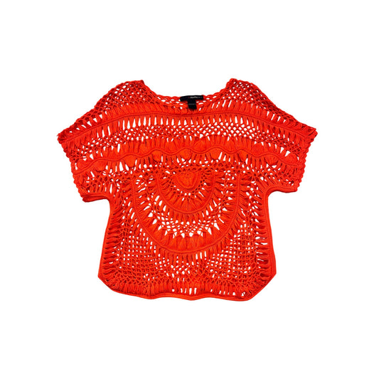 Women’s Neon Orange Crochet Open Blouse