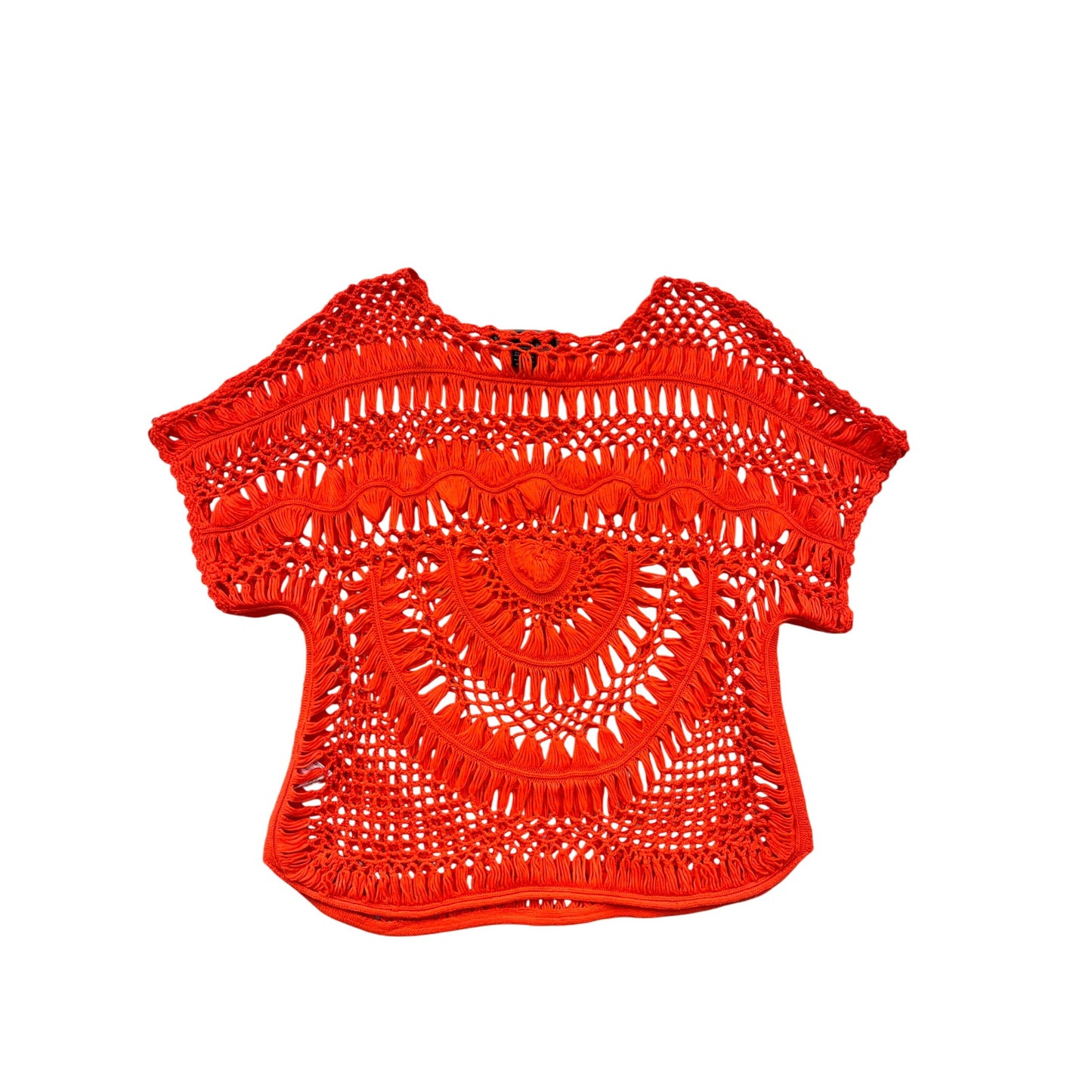 Women’s Neon Orange Crochet Open Blouse