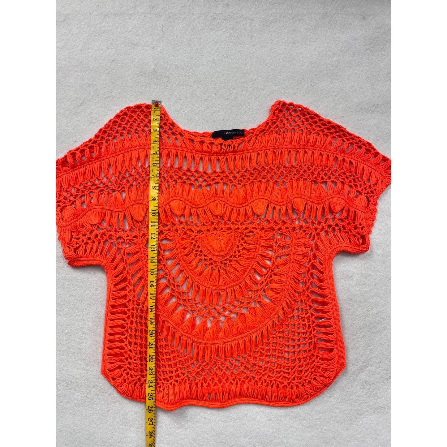 Women’s Neon Orange Crochet Open Blouse