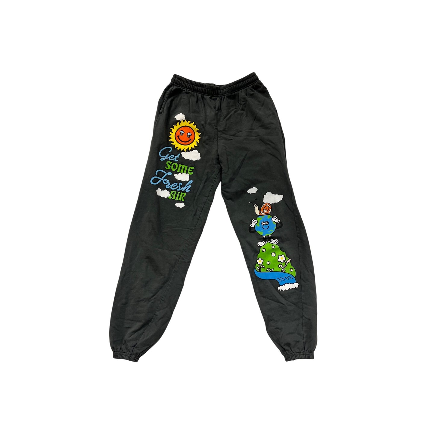 Fan Club Black Jogger Pants Medium Get Some Fresh Air Print Elastic Waist #8319