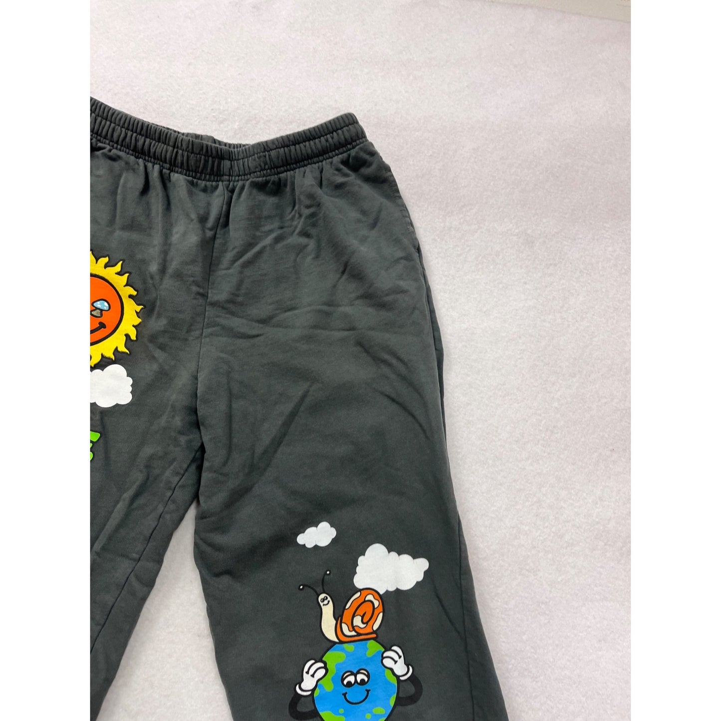 Fan Club Black Jogger Pants Medium Get Some Fresh Air Print Elastic Waist #8319