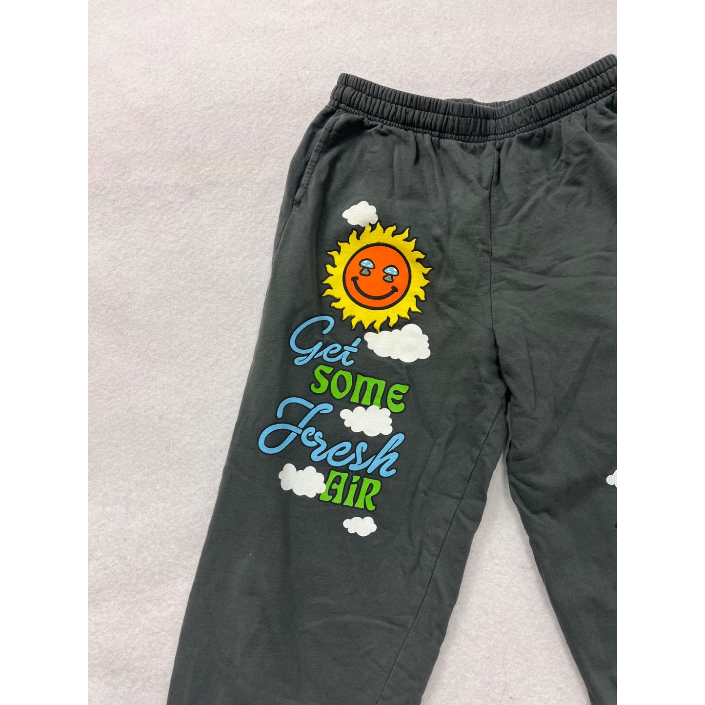 Fan Club Black Jogger Pants Medium Get Some Fresh Air Print Elastic Waist #8319