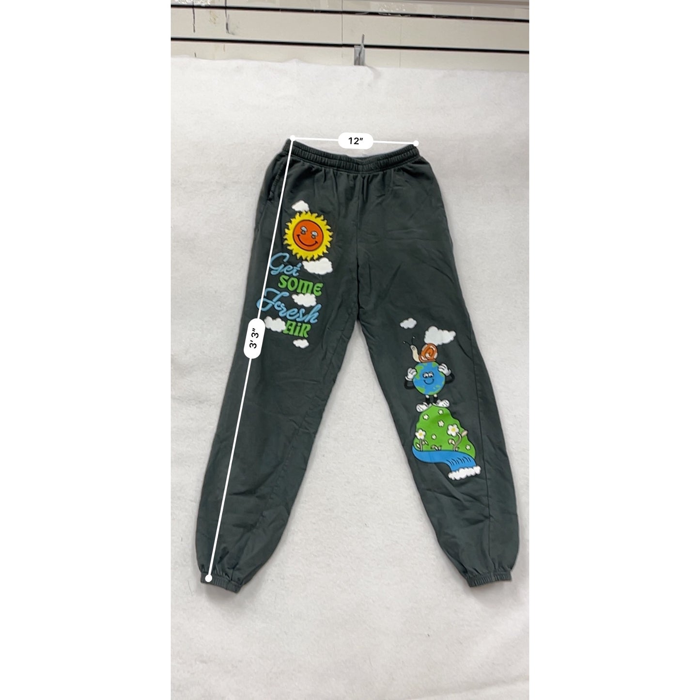 Fan Club Black Jogger Pants Medium Get Some Fresh Air Print Elastic Waist #8319