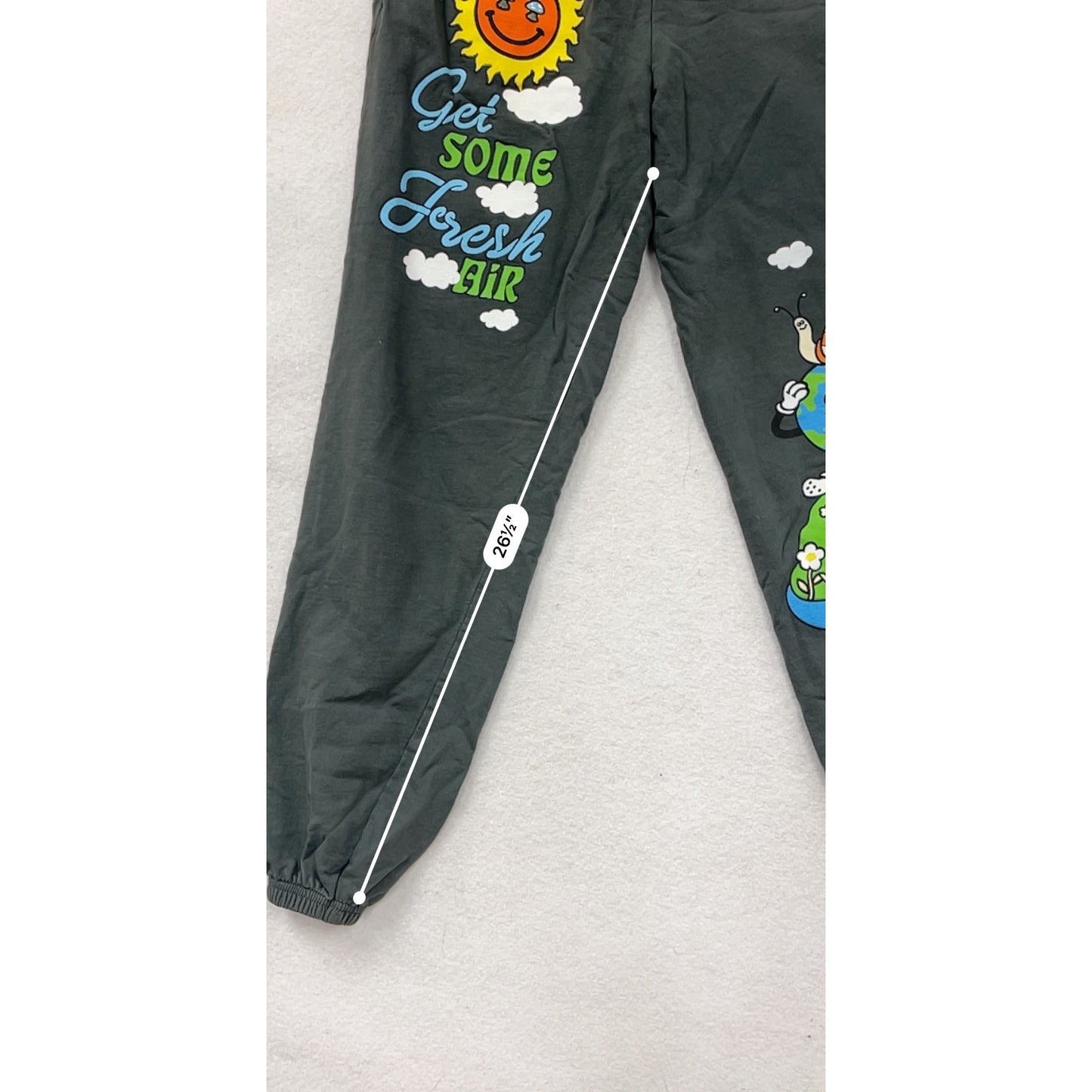 Fan Club Black Jogger Pants Medium Get Some Fresh Air Print Elastic Waist #8319