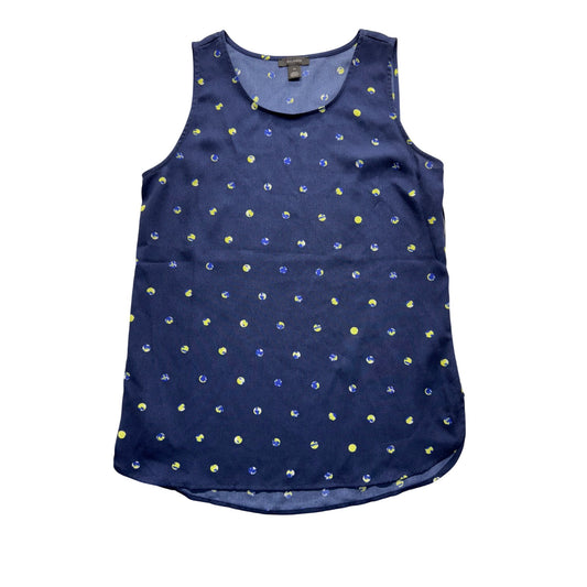 Halogen XS Navy Sleeveless Tank Top With Yellow/Blue Polka Dot Print 288B