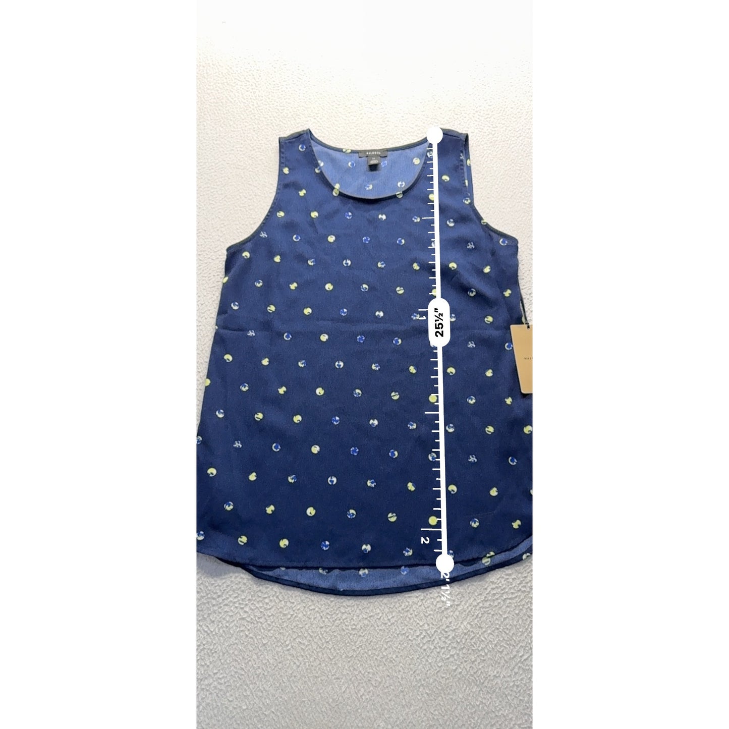 Halogen XS Navy Sleeveless Tank Top With Yellow/Blue Polka Dot Print 288B