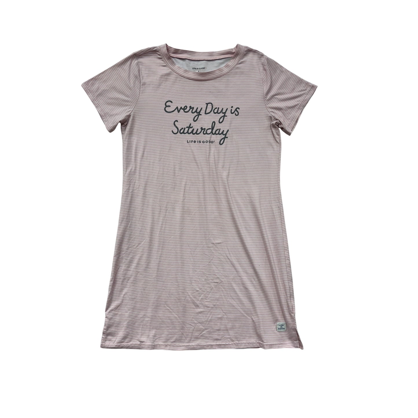Life Is Good Womens Striped Sleep Shirt "Every Day Is Saturday" S Pink #6838