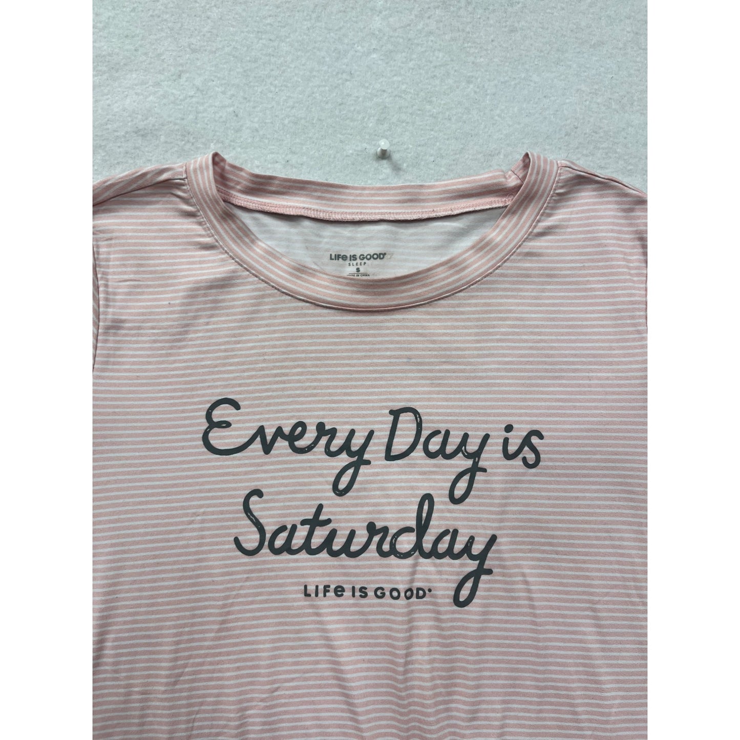 Life Is Good Womens Striped Sleep Shirt "Every Day Is Saturday" S Pink #6838