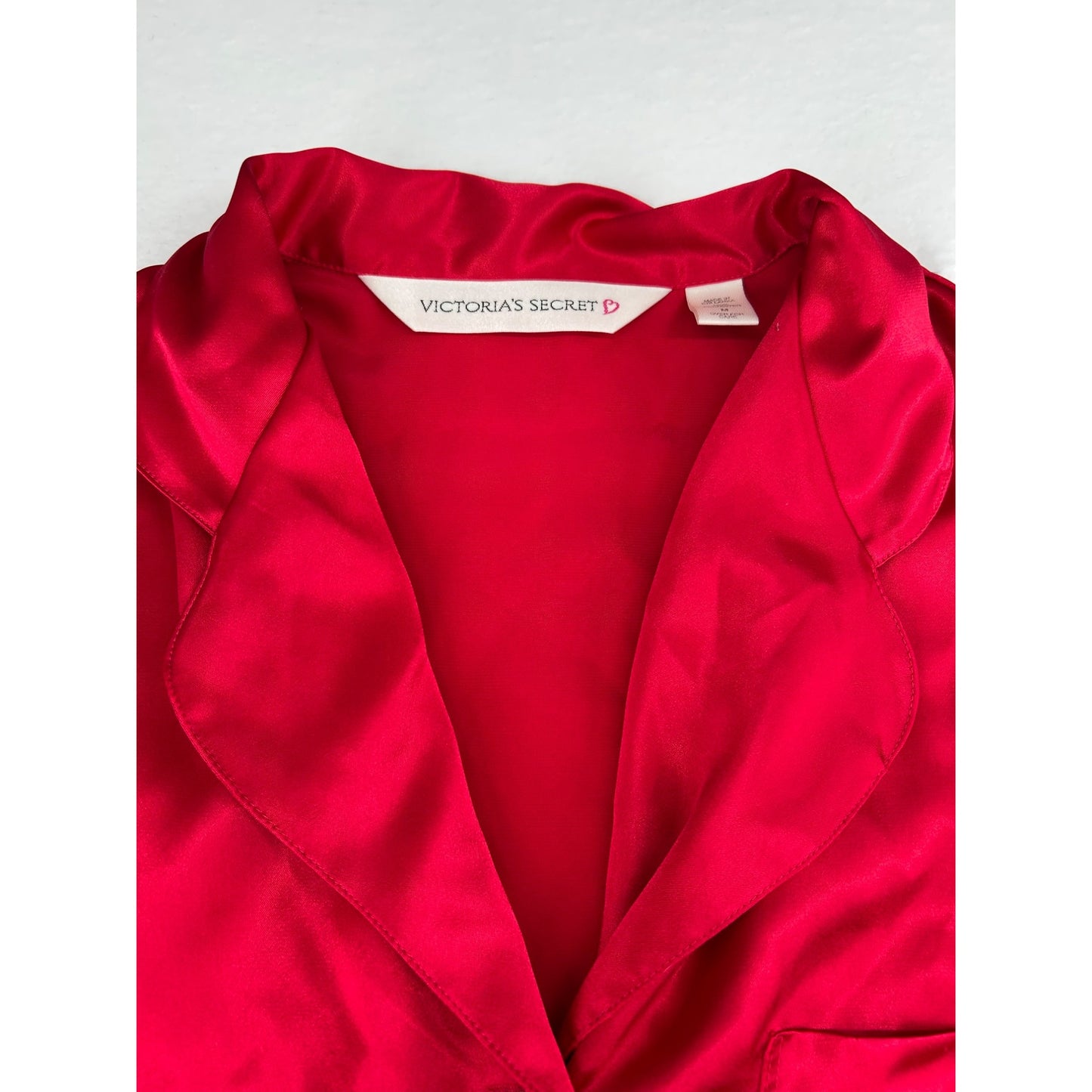 Victorias Secret Red Satin Pajama Set With Embroidered Pocket Detail #6651