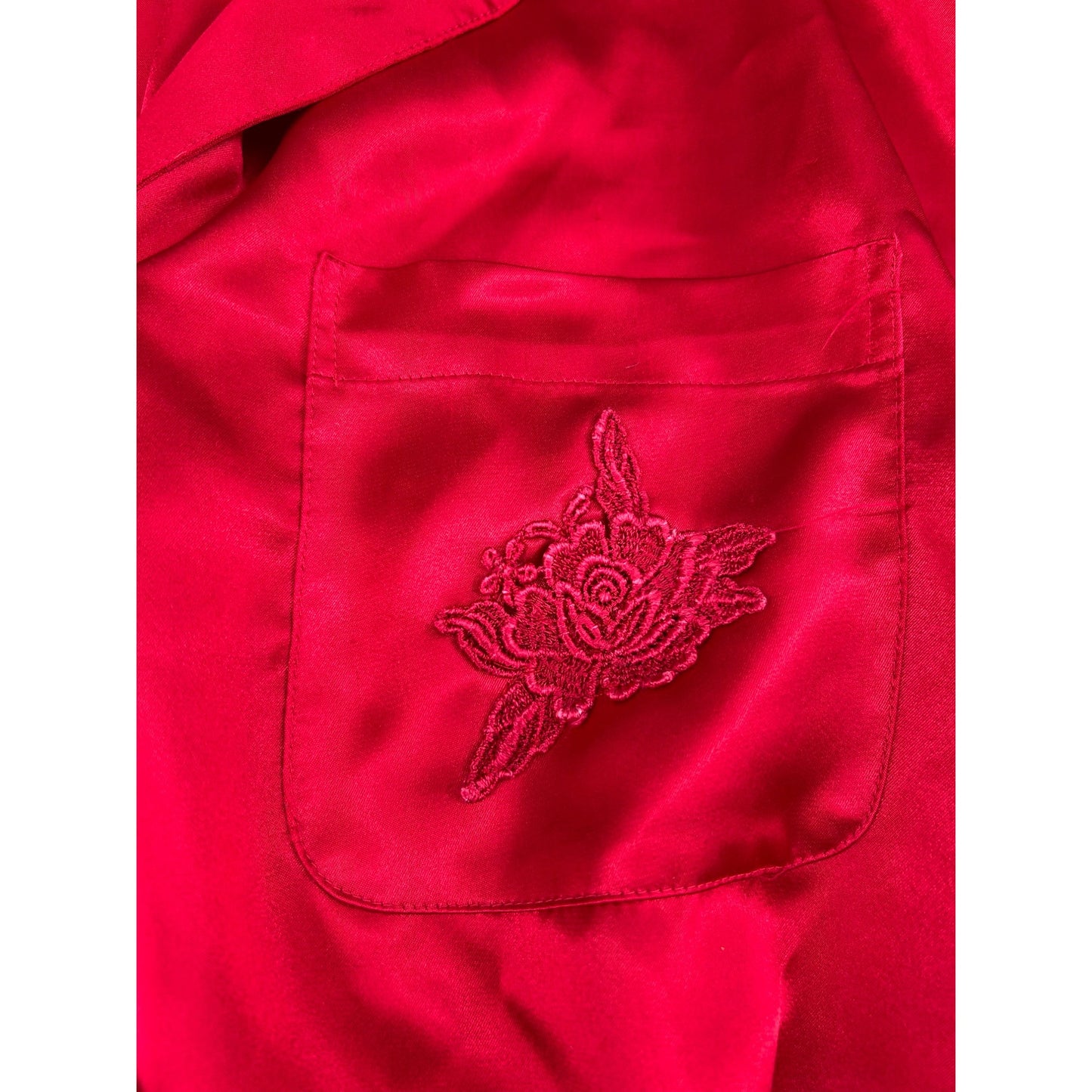 Victorias Secret Red Satin Pajama Set With Embroidered Pocket Detail #6651
